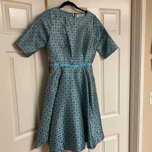 Blue brocade midi dress